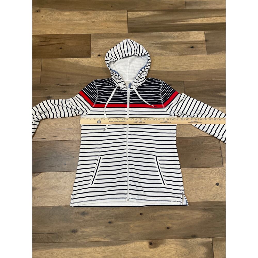 Talbots Size L Full Zip‑Up Hooded Terry Cloth Sweatshirt with Stripes Red Accent - Picture 5 of 7